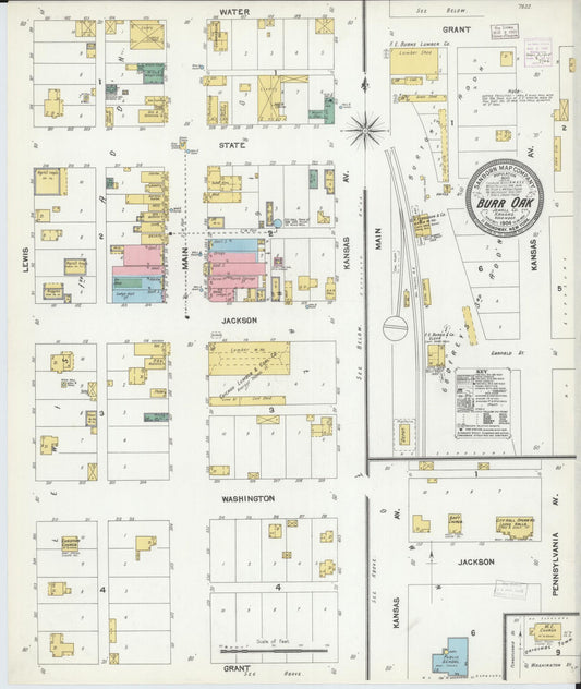Sanborn Fire Insurance Map from Burr Oak, Jewell County, Kansas (1904), Sheet #0001 - Historic Sanborn Fire Insurance Map Print, vintage old map wall art, antique decor, genealogy gift, Kansas Kansas map