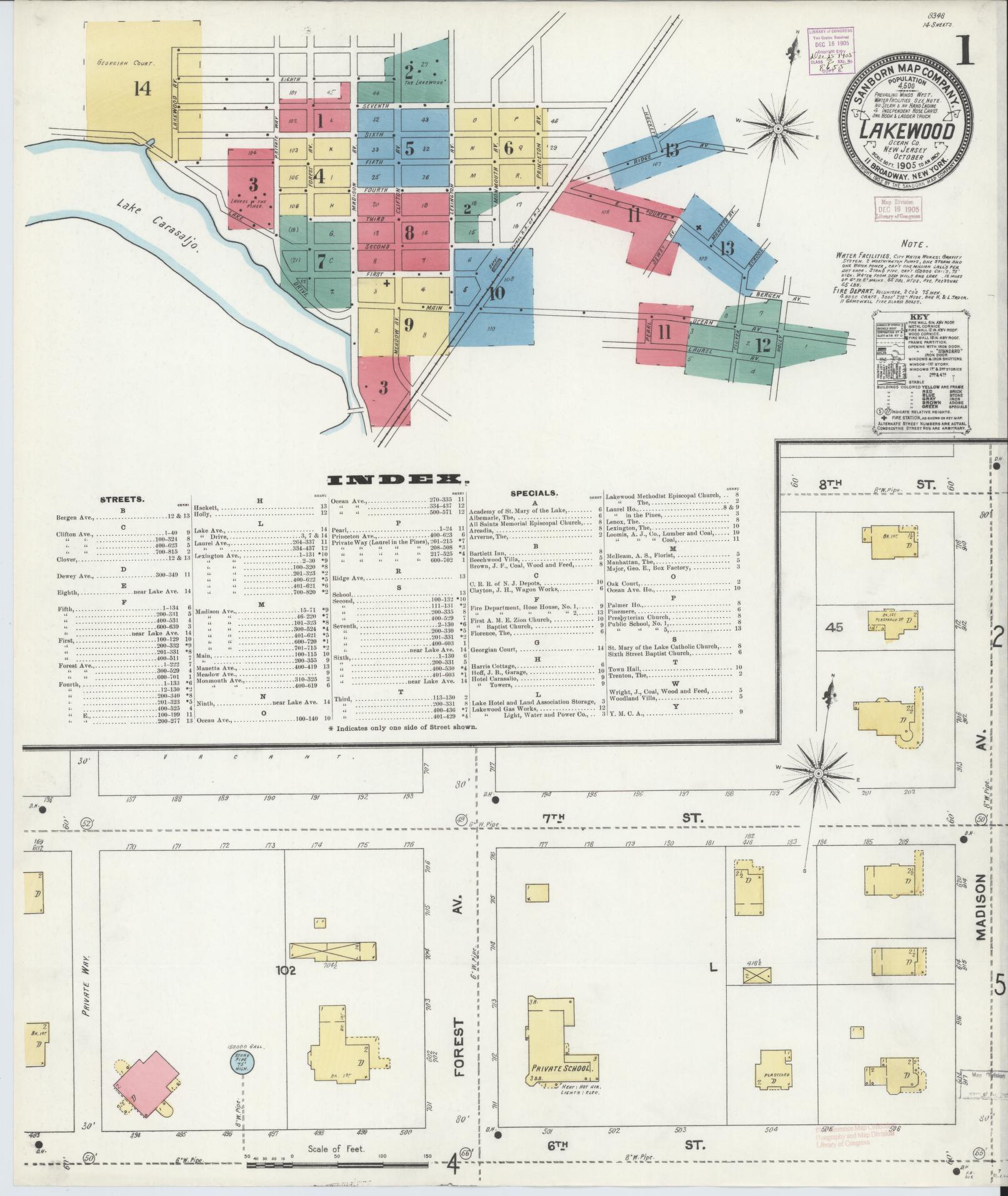 Sanborn Fire Insurance Map from Lakewood, Ocean County, New Jersey. (1905) – Historic Sanborn Fire Insurance Map Print