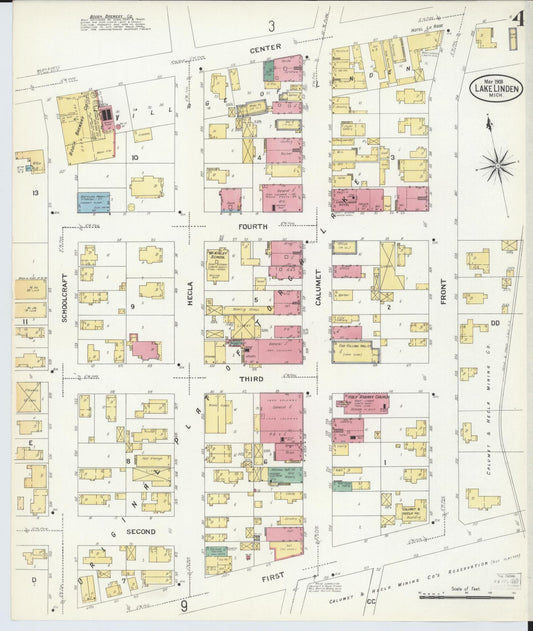 Sanborn Fire Insurance Map from Lake Linden, Houghton County, Michigan (1908), Sheet #0004 - Historic Sanborn Fire Insurance Map Print, vintage old map wall art, antique decor, genealogy gift, Michigan Michigan map