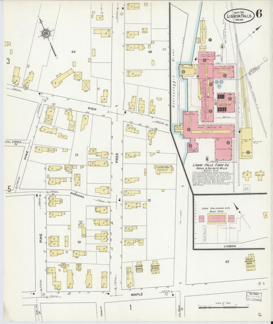 Sanborn Fire Insurance Map from Lisbon Falls, Androscoggin County, Maine (1911), Sheet #0006 - Historic Sanborn Fire Insurance Map Print, vintage old map wall art, antique decor, genealogy gift, Maine Maine map