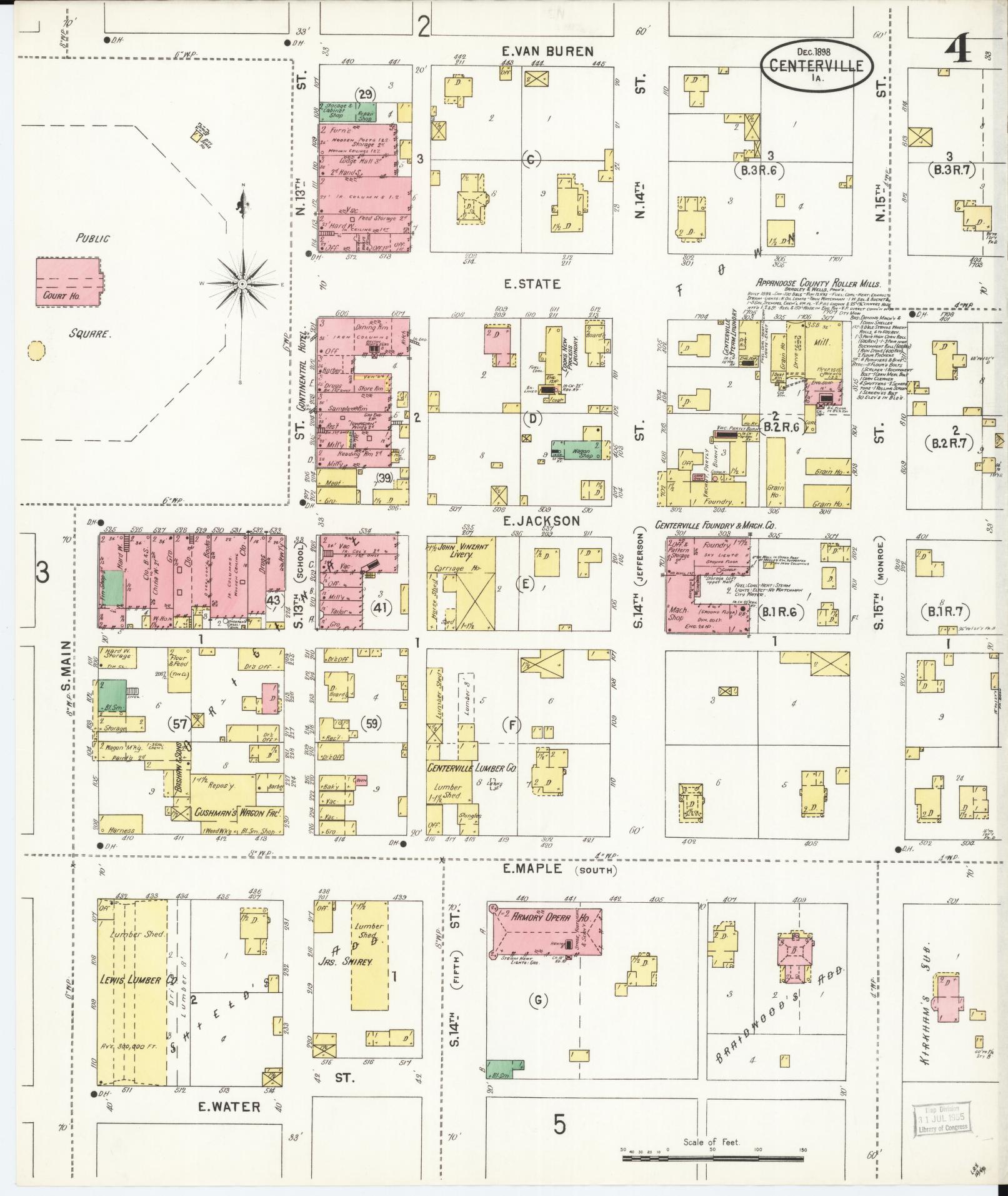 Sanborn Fire Insurance Map from Centerville, Appanoose County, Iowa (1898), Sheet #0004 - Historic Sanborn Fire Insurance Map Print, vintage old map wall art