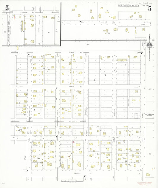 Sanborn Fire Insurance Map from Hillsboro, Marion County, Kansas (1937), Sheet #0005 - Historic Sanborn Fire Insurance Map Print, vintage old map wall art, antique decor, genealogy gift, Kansas Kansas map