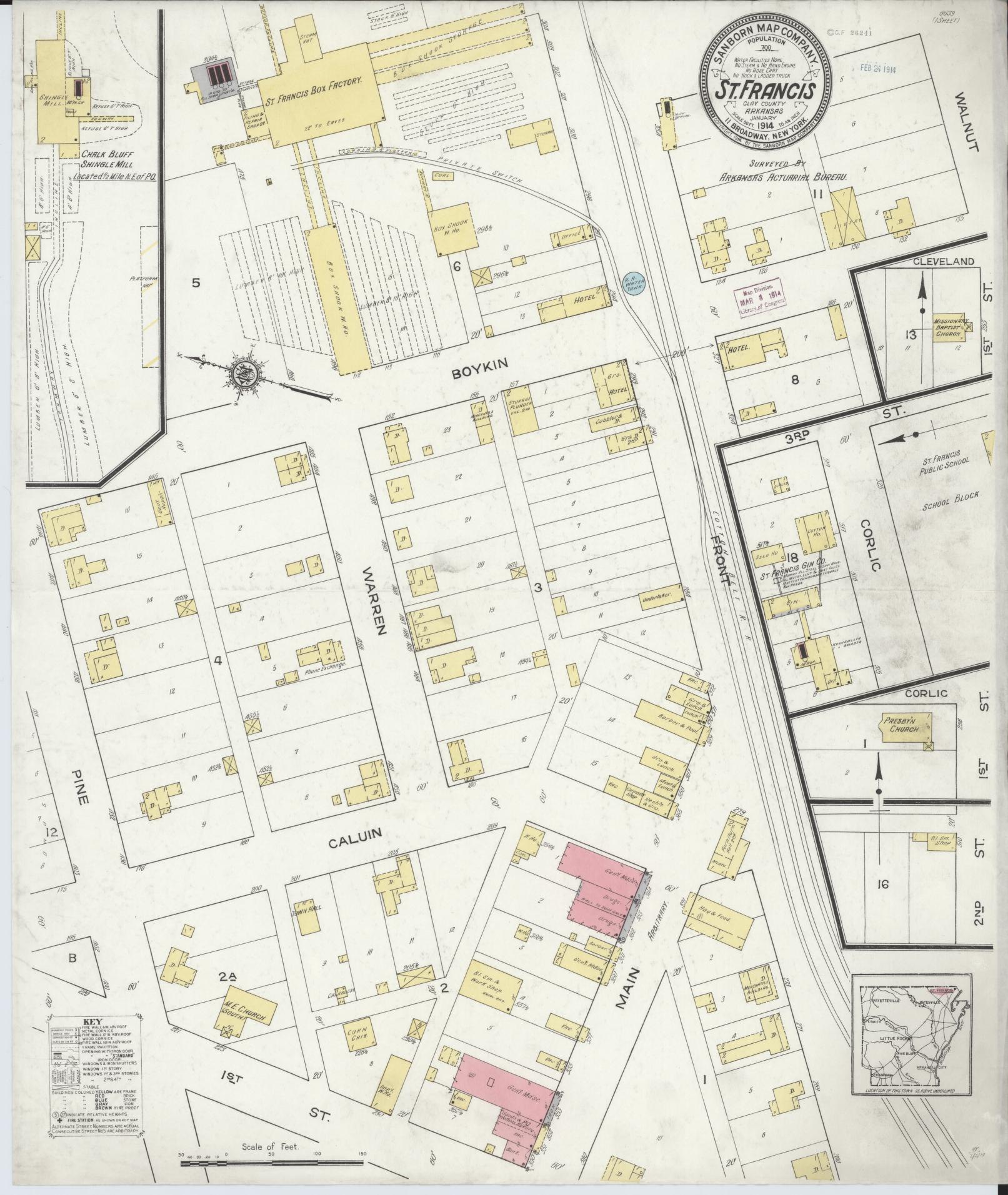Sanborn Fire Insurance Map from Saint Francis, Clay County, Arkansas (1914), Sheet #0001 - Historic Sanborn Fire Insurance Map Print, vintage old map wall art, antique decor, genealogy gift, Arkansas Arkansas map