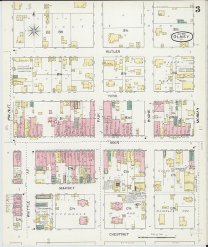 Sanborn Fire Insurance Map from Olney, Richland County, Illinois (1892), Sheet #0003 - Complete Map Set gallery image, historic Sanborn map, vintage wall art, Illinois Illinois