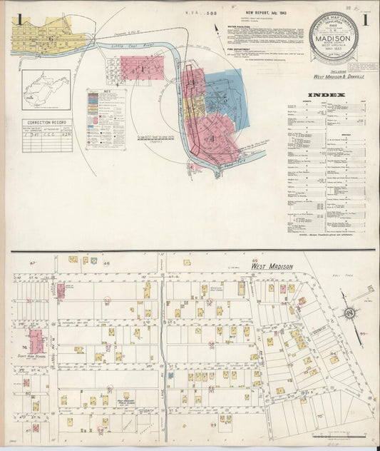 Sanborn Fire Insurance Map from Madison, Boone County, West Virginia (1943), Sheet #0001 - Historic Sanborn Fire Insurance Map Print, vintage old map wall art, antique decor, genealogy gift, West Virginia West Virginia map