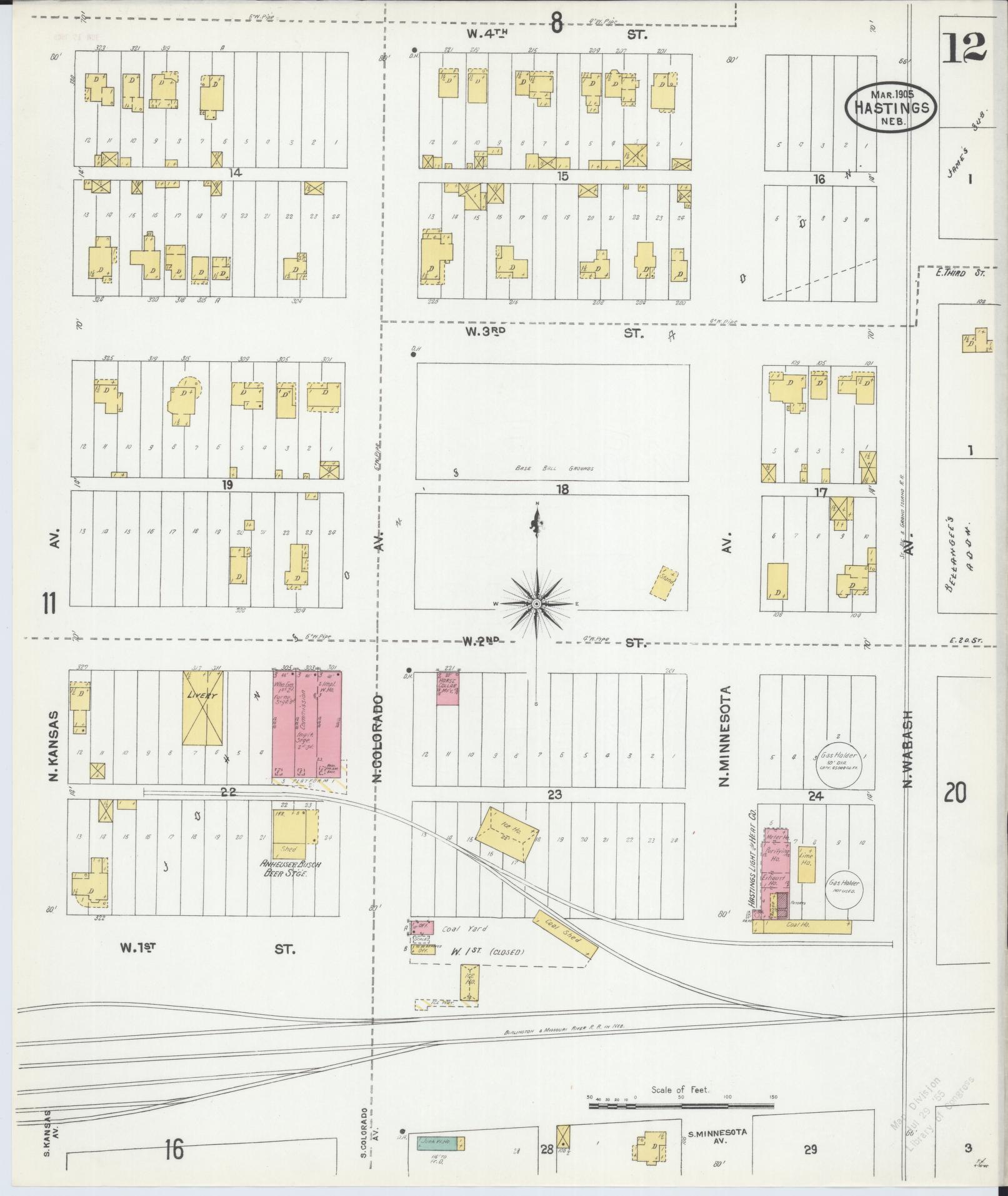 Sanborn Fire Insurance Map from Hastings, Adams County, Nebraska (1905), Sheet #0012 - Complete Map Set gallery image, historic Sanborn map, vintage wall art, Nebraska Nebraska
