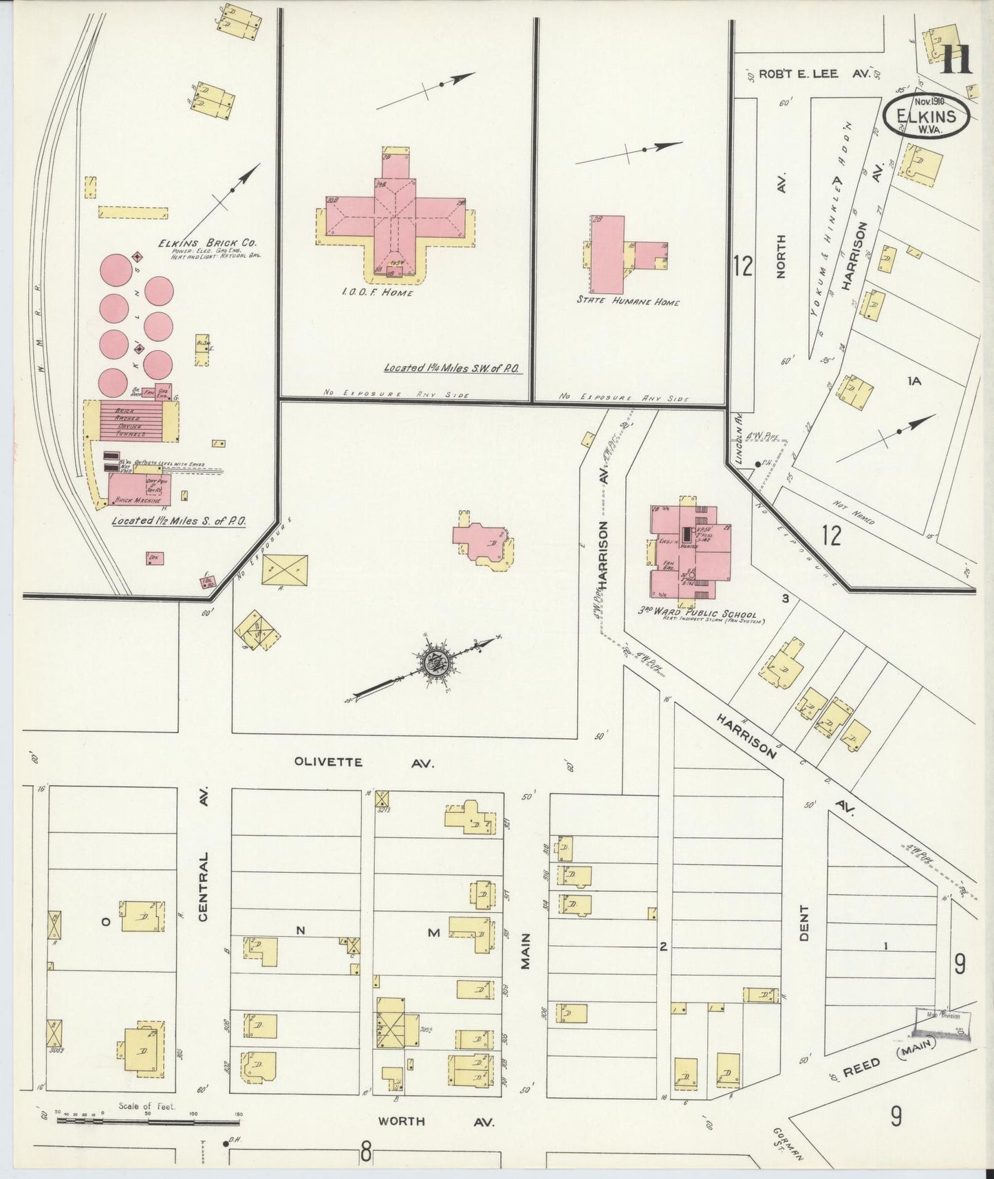 Sanborn Fire Insurance Map from Elkins, Randolph County, West Virginia (1910), Sheet #0011 - Complete Map Set gallery image, historic Sanborn map, vintage wall art, West Virginia West Virginia