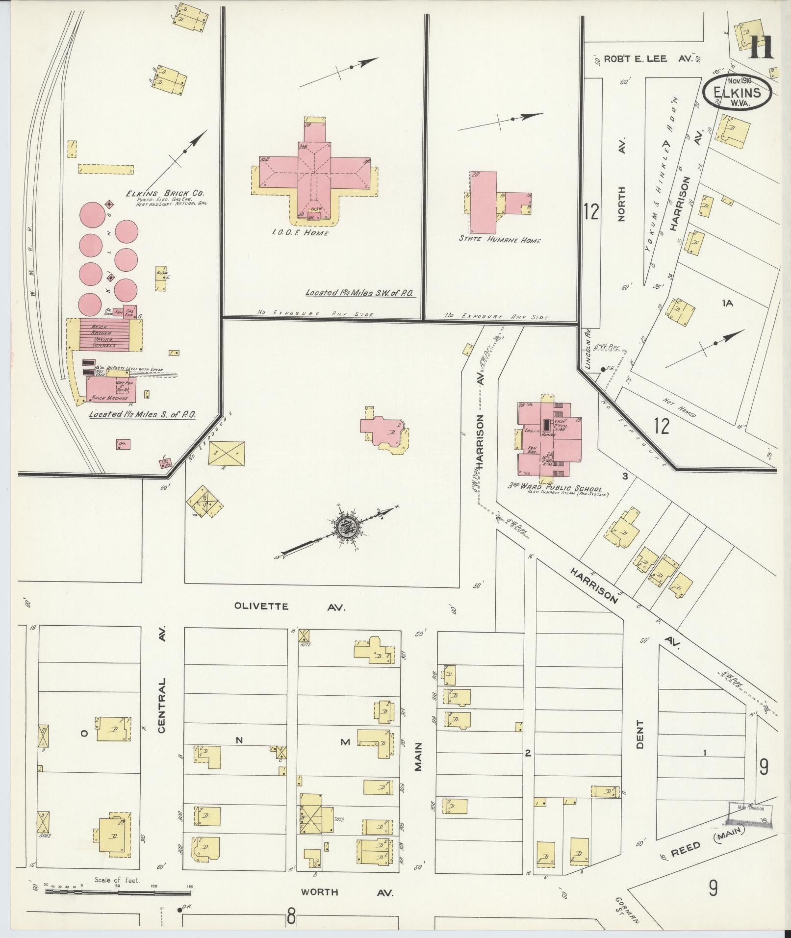 Sanborn Fire Insurance Map from Elkins, Randolph County, West Virginia (1910), Sheet #0011 - Complete Map Set gallery image, historic Sanborn map, vintage wall art, West Virginia West Virginia