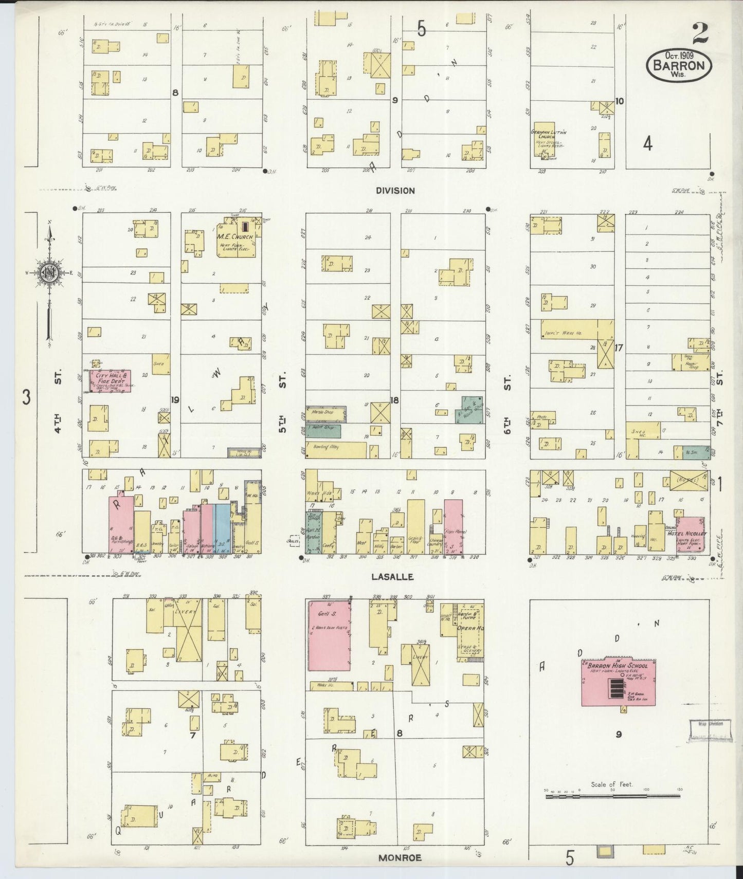 Sanborn Fire Insurance Map from Barron, Barron County, Wisconsin (1909), Sheet #0002 - Complete Map Set gallery image, historic Sanborn map, vintage wall art, Wisconsin Wisconsin
