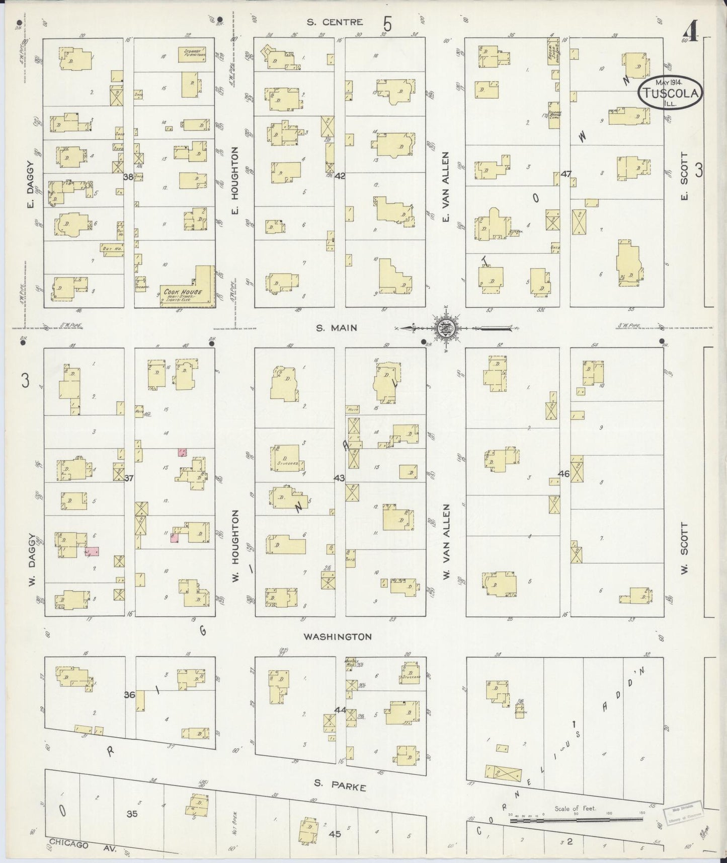Sanborn Fire Insurance Map from Tuscola, Douglas County, Illinois (1914), Sheet #0004 - Complete Map Set gallery image, historic Sanborn map, vintage wall art, Illinois Illinois
