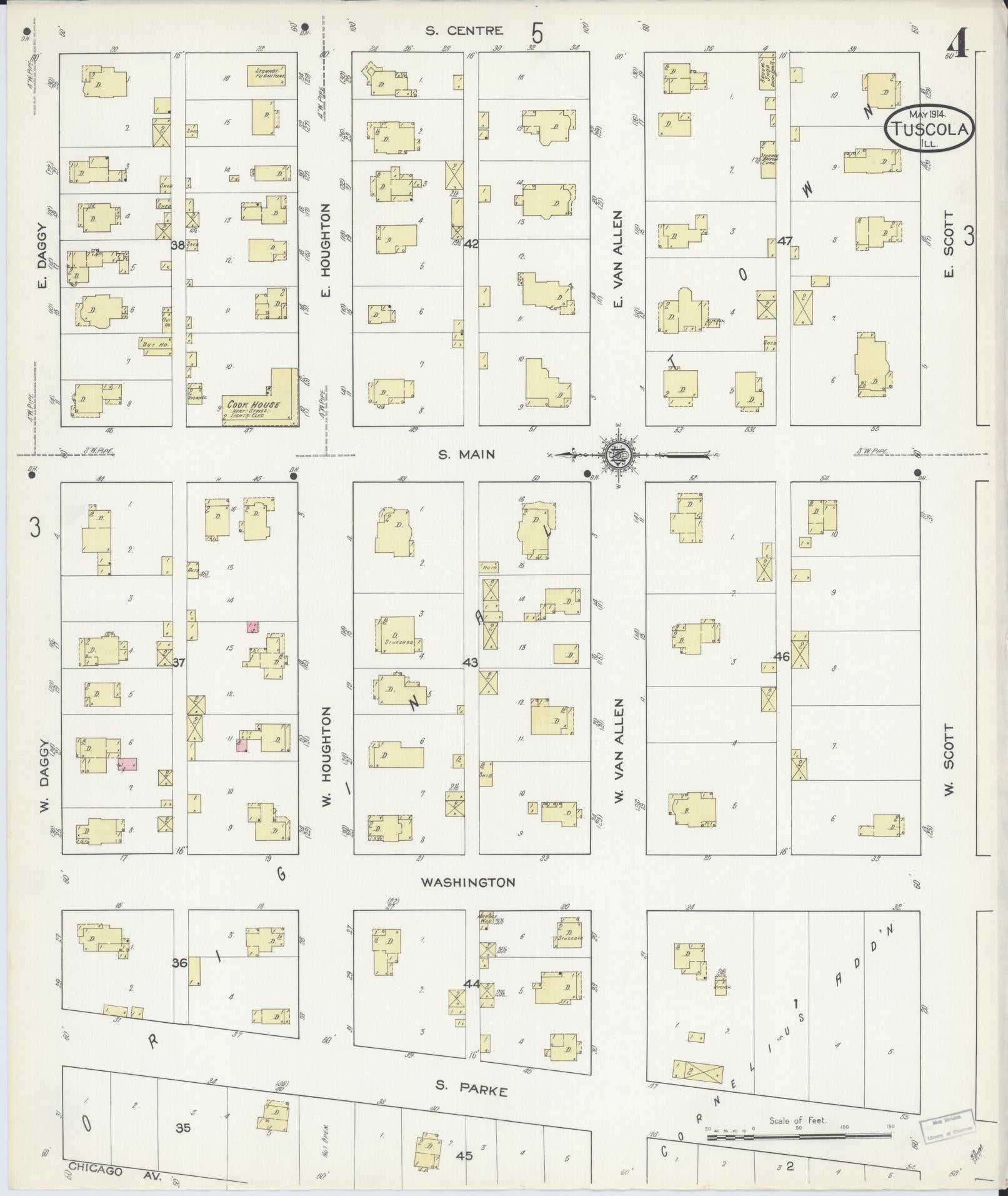 Sanborn Fire Insurance Map from Tuscola, Douglas County, Illinois (1914), Sheet #0004 - Complete Map Set gallery image, historic Sanborn map, vintage wall art, Illinois Illinois