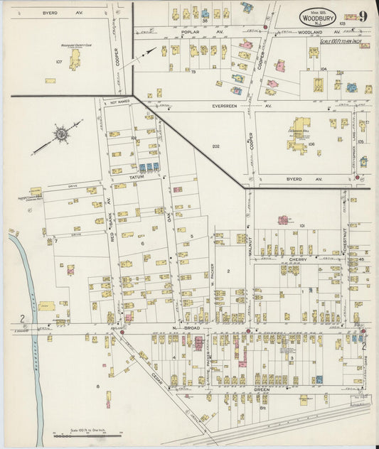 Sanborn Fire Insurance Map from Woodbury, Gloucester County, New Jersey (1915), Sheet #0009 - Historic Sanborn Fire Insurance Map Print, vintage old map wall art, antique decor, genealogy gift, New Jersey New Jersey map