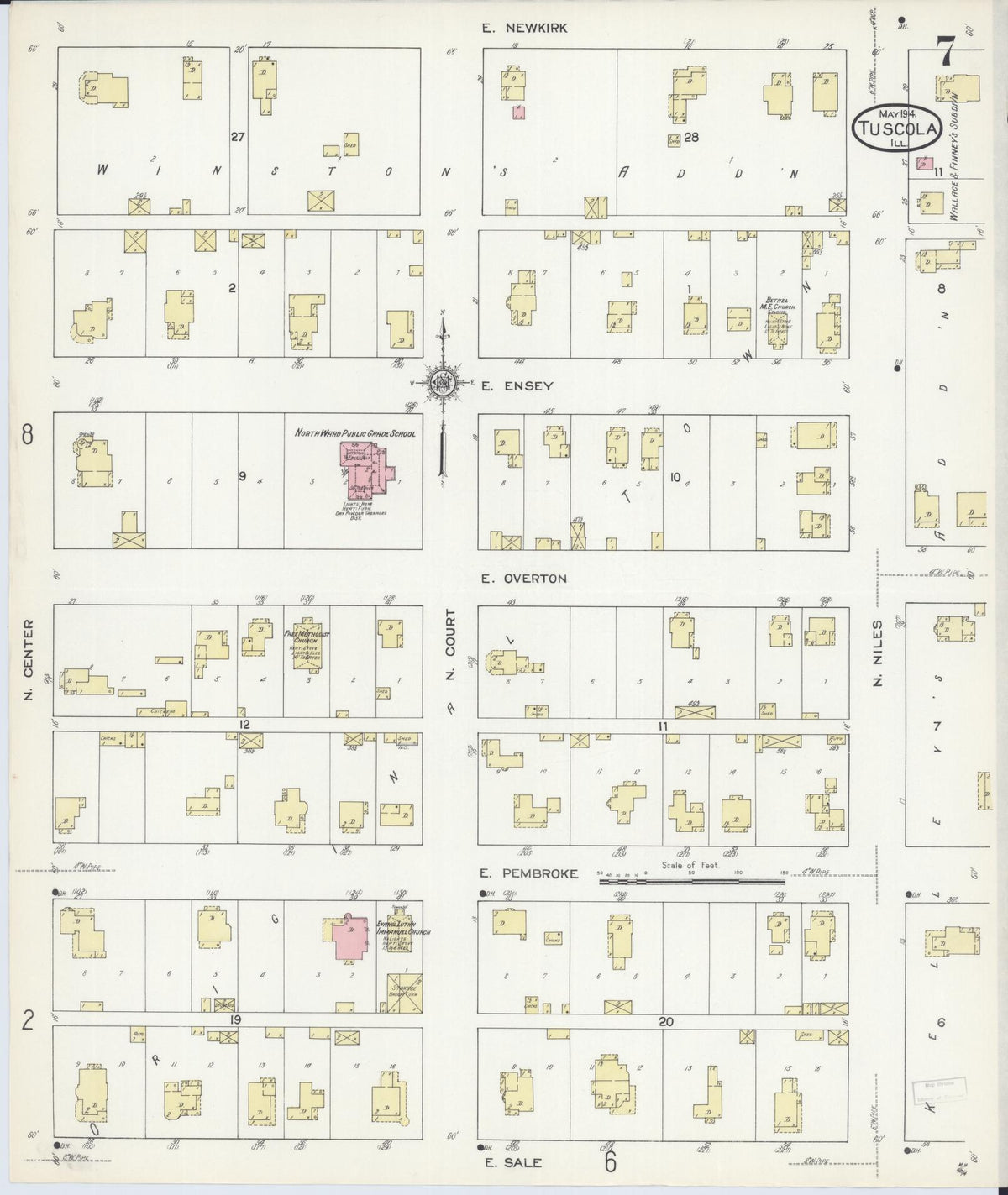 Sanborn Fire Insurance Map from Tuscola, Douglas County, Illinois (1914), Sheet #0007 - Historic Sanborn Fire Insurance Map Print, vintage old map wall art, antique decor, genealogy gift, Illinois Illinois map