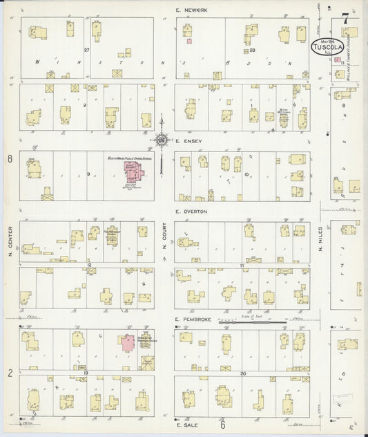 Sanborn Fire Insurance Map from Tuscola, Douglas County, Illinois (1914), Sheet #0007 - Historic Sanborn Fire Insurance Map Print, vintage old map wall art, antique decor, genealogy gift, Illinois Illinois map