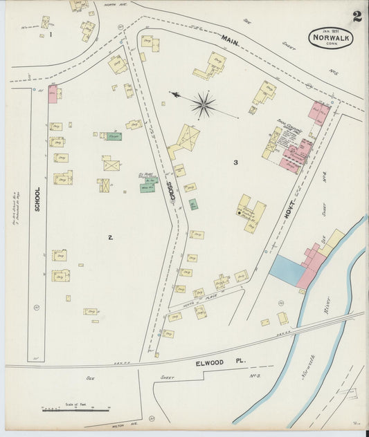 Sanborn Fire Insurance Map from Norwalk, Fairfield County, Connecticut (1891), Sheet #0001 - Historic Sanborn Fire Insurance Map Print, vintage old map wall art, antique decor, genealogy gift, Connecticut Connecticut map