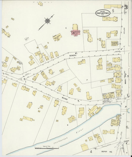 Sanborn Fire Insurance Map from East Jaffrey, Cheshire County, New Hampshire (1911), Sheet #0003 - Historic Sanborn Fire Insurance Map Print, vintage old map wall art, antique decor, genealogy gift, New Hampshire New Hampshire map