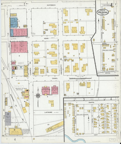 Sanborn Fire Insurance Map from Mulberry, Polk County, Florida (1919), Sheet #0004 - Historic Sanborn Fire Insurance Map Print, vintage old map wall art, antique decor, genealogy gift, Florida Florida map