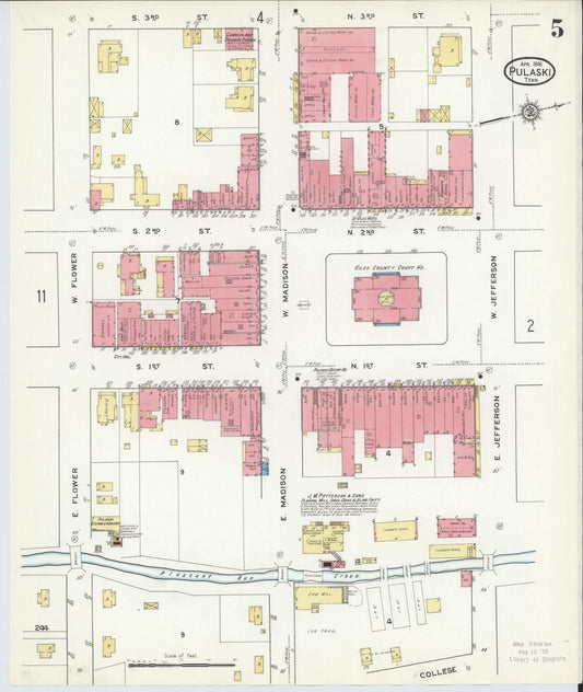 Sanborn Fire Insurance Map from Pulaski, Giles County, Tennessee (1916), Sheet #0005 - Historic Sanborn Fire Insurance Map Print, vintage old map wall art, antique decor, genealogy gift, Tennessee Tennessee map