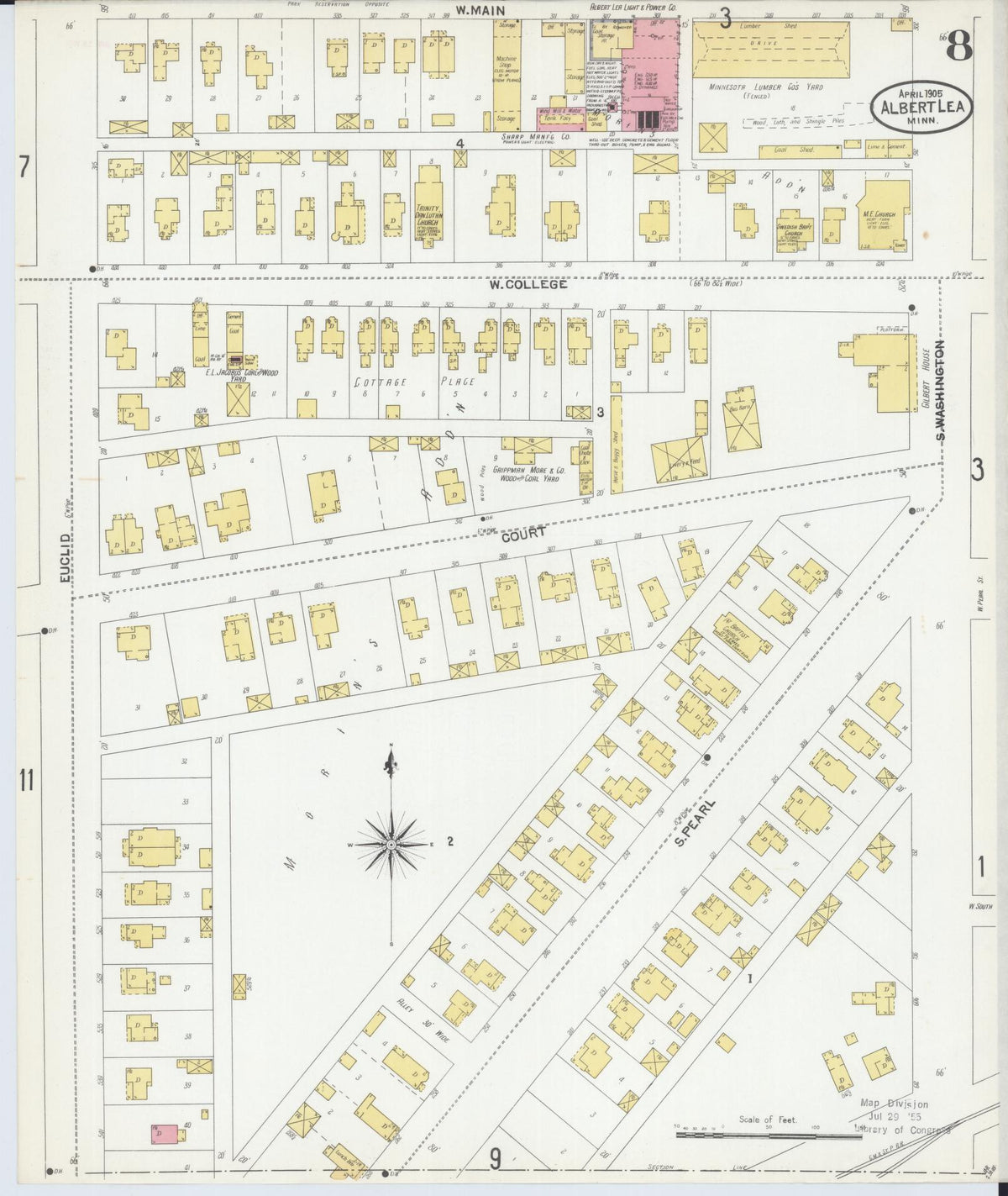 Sanborn Fire Insurance Map from Albert Lea, Freeborn County, Minnesota (1905), Sheet #0008 - Complete Map Set gallery image, historic Sanborn map, vintage wall art, Minnesota Minnesota