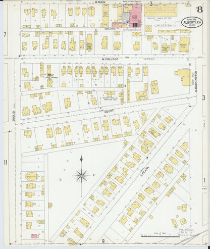 Sanborn Fire Insurance Map from Albert Lea, Freeborn County, Minnesota (1905), Sheet #0008 - Complete Map Set gallery image, historic Sanborn map, vintage wall art, Minnesota Minnesota