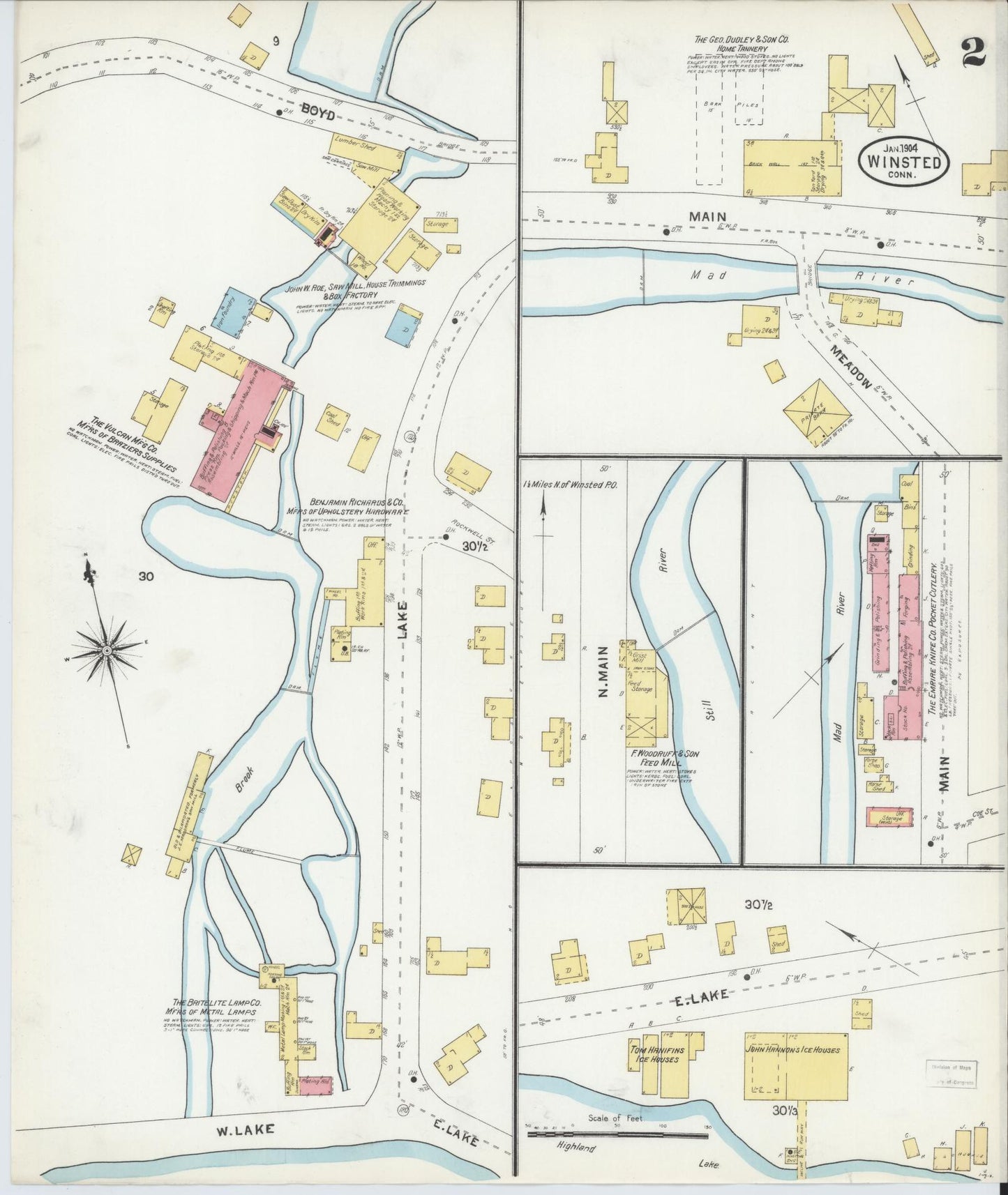 Sanborn Fire Insurance Map from Winsted, Litchfield County, Connecticut (1904), Sheet #0002 - Historic Sanborn Fire Insurance Map Print, vintage old map wall art, antique decor, genealogy gift, Connecticut Connecticut map