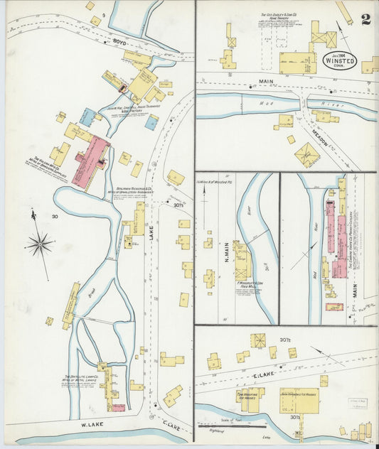 Sanborn Fire Insurance Map from Winsted, Litchfield County, Connecticut (1904), Sheet #0002 - Historic Sanborn Fire Insurance Map Print, vintage old map wall art, antique decor, genealogy gift, Connecticut Connecticut map