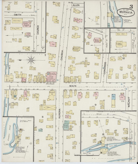 Sanborn Fire Insurance Map from Moravia, Cayuga County, New York (1887), Sheet #0003 - Historic Sanborn Fire Insurance Map Print, vintage old map wall art, antique decor, genealogy gift, New York New York map