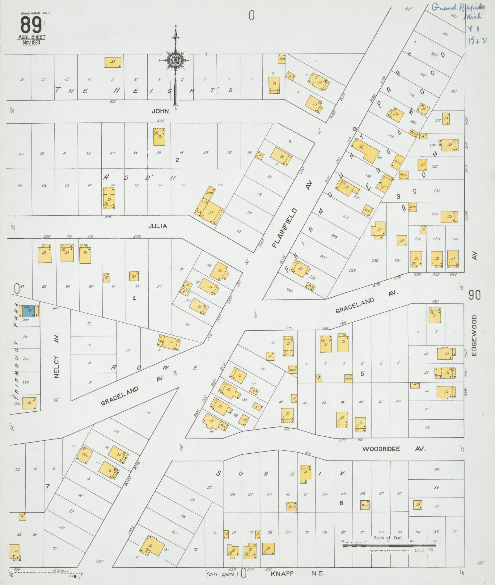 Sanborn Fire Insurance Map from Grand Rapids, Kent County, Michigan (1923), Sheet #0089 - Complete Map Set gallery image, historic Sanborn map, vintage wall art, Michigan Michigan