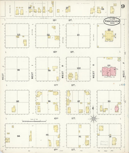 Sanborn Fire Insurance Map from Vancouver, Clark County, Washington (1892), Sheet #0009 - Complete Map Set gallery image, historic Sanborn map, vintage wall art, Washington Washington