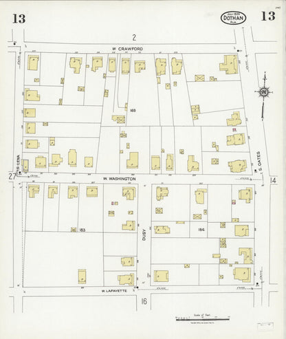Sanborn Fire Insurance Map from Dothan, Houston County, Alabama (1924), Sheet #0013 - Complete Map Set gallery image, historic Sanborn map, vintage wall art, Alabama Alabama