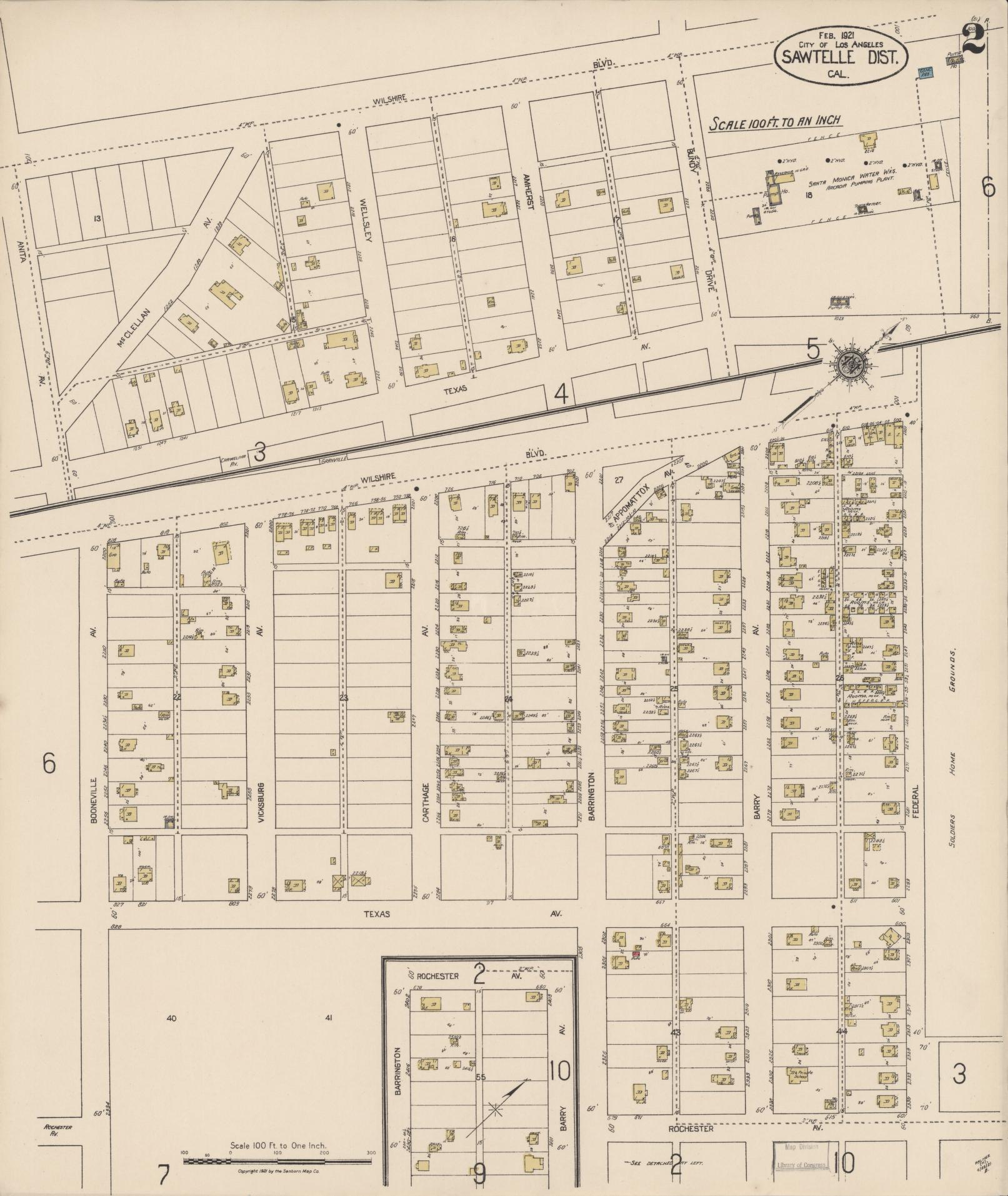 Sanborn Fire Insurance Map from Sawtelle, Los Angeles County, California (1921), Sheet #0002 - Complete Map Set gallery image, historic Sanborn map, vintage wall art, California California
