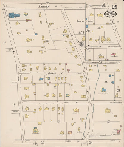 Sanborn Fire Insurance Map from Englewood, Bergen County, New Jersey (1922), Sheet #0029 - Historic Sanborn Fire Insurance Map Print, vintage old map wall art, antique decor, genealogy gift, New Jersey New Jersey map