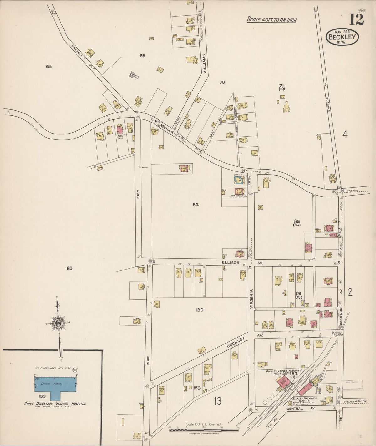 Sanborn Fire Insurance Map from Beckley, Raleigh County, West Virginia (1922), Sheet #0012 - Complete Map Set gallery image, historic Sanborn map, vintage wall art, West Virginia West Virginia
