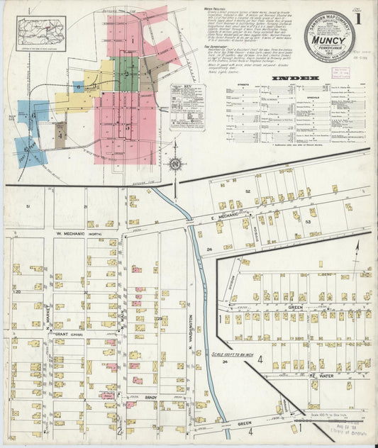 Sanborn Fire Insurance Map from Muncy, Lycoming County, Pennsylvania (1916), Sheet #0001 - Complete Map Set gallery image, historic Sanborn map, vintage wall art, Pennsylvania Pennsylvania