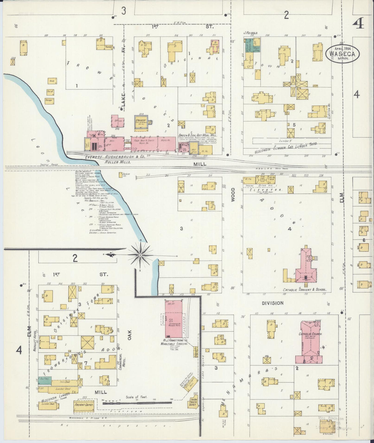 Sanborn Fire Insurance Map from Waseca, Waseca County, Minnesota (1904), Sheet #0004 - Historic Sanborn Fire Insurance Map Print, vintage old map wall art, antique decor, genealogy gift, Minnesota Minnesota map
