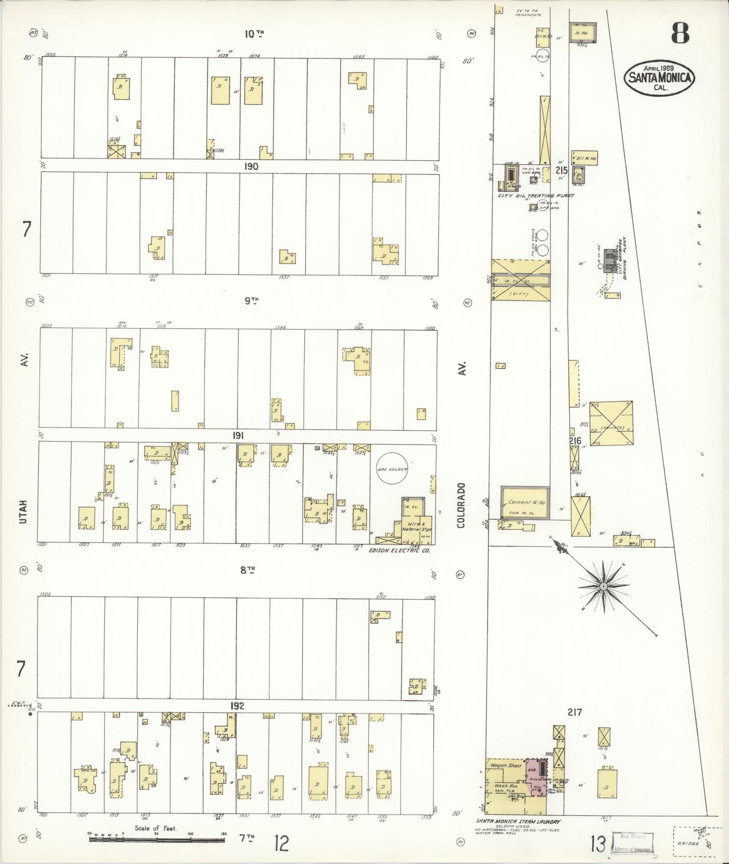 Sanborn Fire Insurance Map from Santa Monica, Los Angeles County, California (1909), Sheet #0008 - Complete Map Set gallery image, historic Sanborn map, vintage wall art, California California