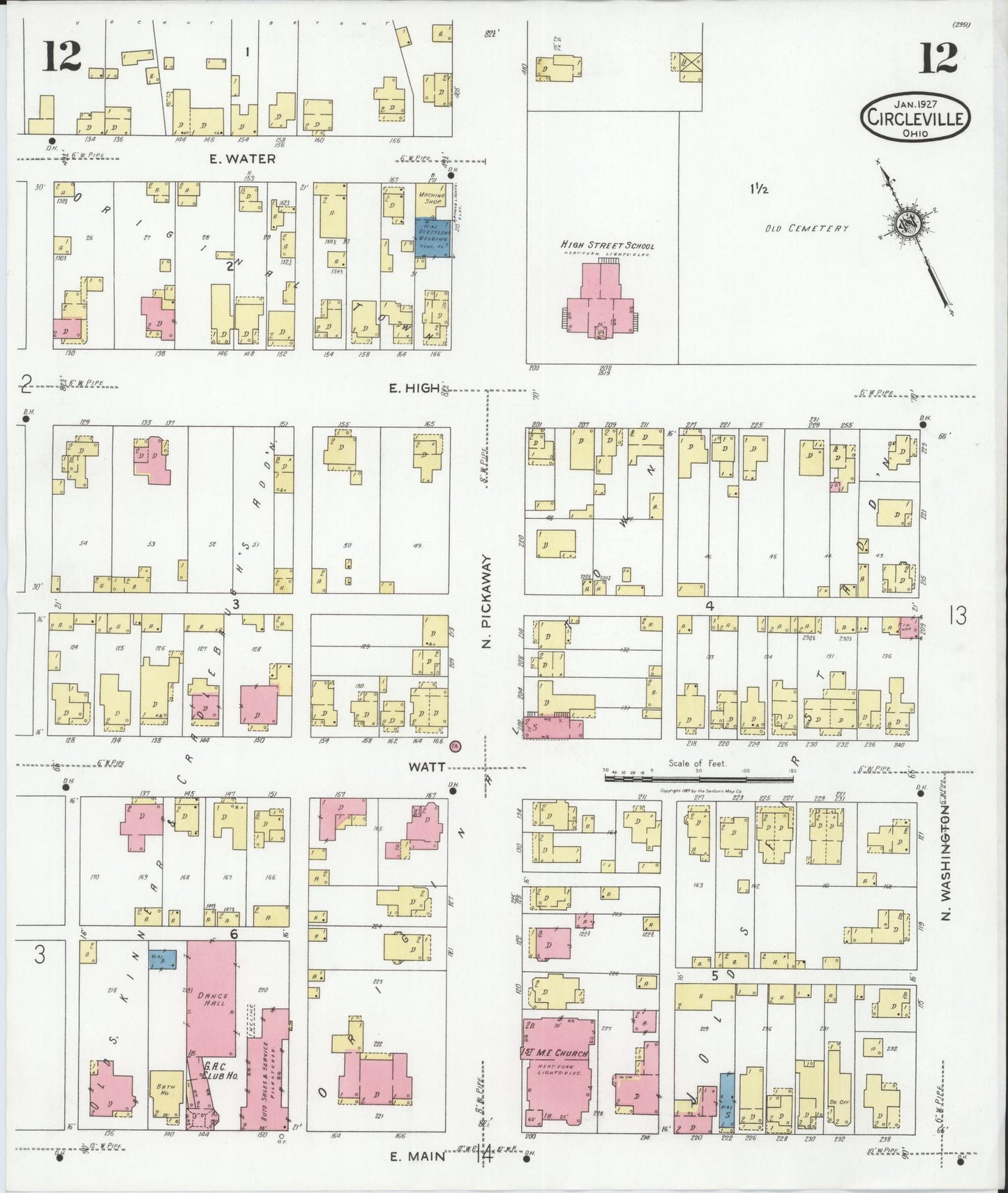 Sanborn Fire Insurance Map from Circleville, Pickaway County, Ohio (1927), Sheet #0012 - Historic Sanborn Fire Insurance Map Print, vintage old map wall art, antique decor, genealogy gift, Ohio Ohio map