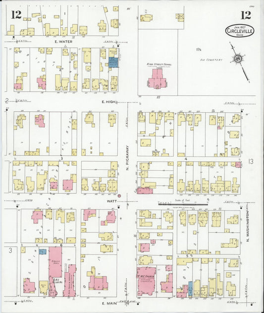 Sanborn Fire Insurance Map from Circleville, Pickaway County, Ohio (1927), Sheet #0012 - Historic Sanborn Fire Insurance Map Print, vintage old map wall art, antique decor, genealogy gift, Ohio Ohio map