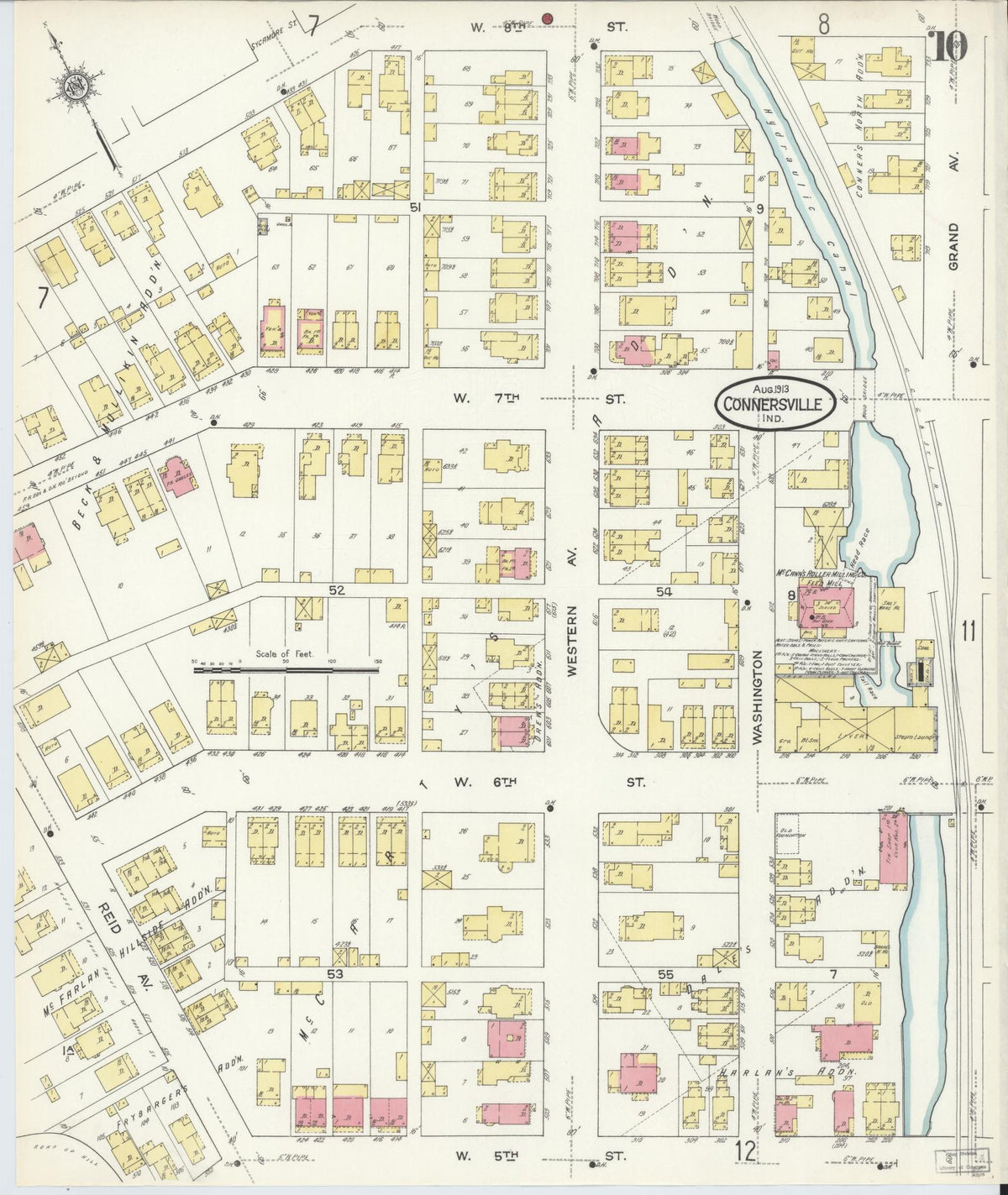 Sanborn Fire Insurance Map from Connersville, Fayette County, Indiana (1913), Sheet #0010 - Historic Sanborn Fire Insurance Map Print, vintage old map wall art, antique decor, genealogy gift, Indiana Indiana map