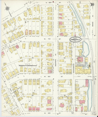 Sanborn Fire Insurance Map from Connersville, Fayette County, Indiana (1913), Sheet #0010 - Historic Sanborn Fire Insurance Map Print, vintage old map wall art, antique decor, genealogy gift, Indiana Indiana map