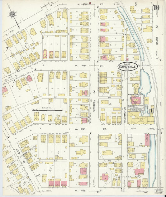 Sanborn Fire Insurance Map from Connersville, Fayette County, Indiana (1913), Sheet #0010 - Historic Sanborn Fire Insurance Map Print, vintage old map wall art, antique decor, genealogy gift, Indiana Indiana map