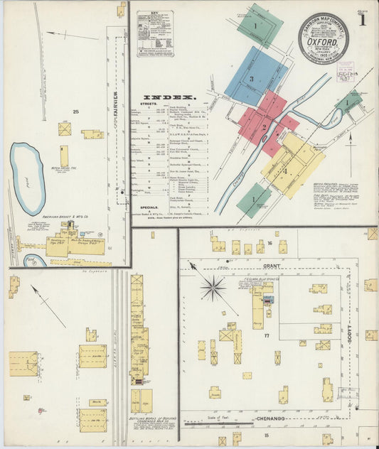 Sanborn Fire Insurance Map from Oxford, Chenango County, New York (1903), Sheet #0001 - Historic Sanborn Fire Insurance Map Print, vintage old map wall art, antique decor, genealogy gift, New York New York map