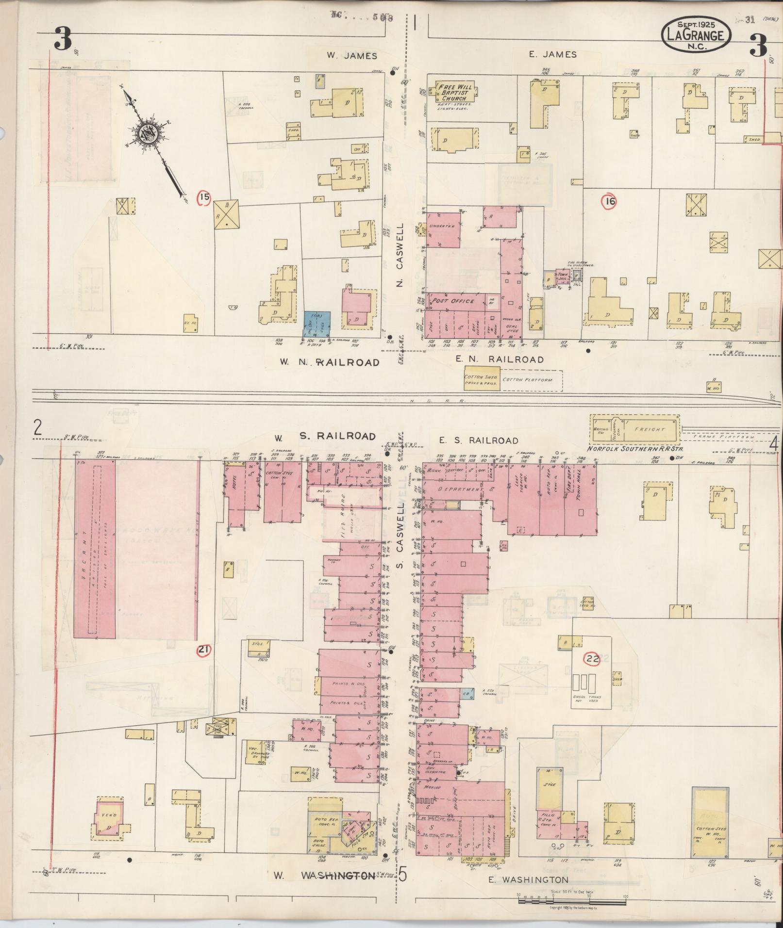 Sanborn Fire Insurance Map from La Grange, Lenoir County, North Carolina (1944), Sheet #0003 - Complete Map Set gallery image, historic Sanborn map, vintage wall art, North Carolina North Carolina