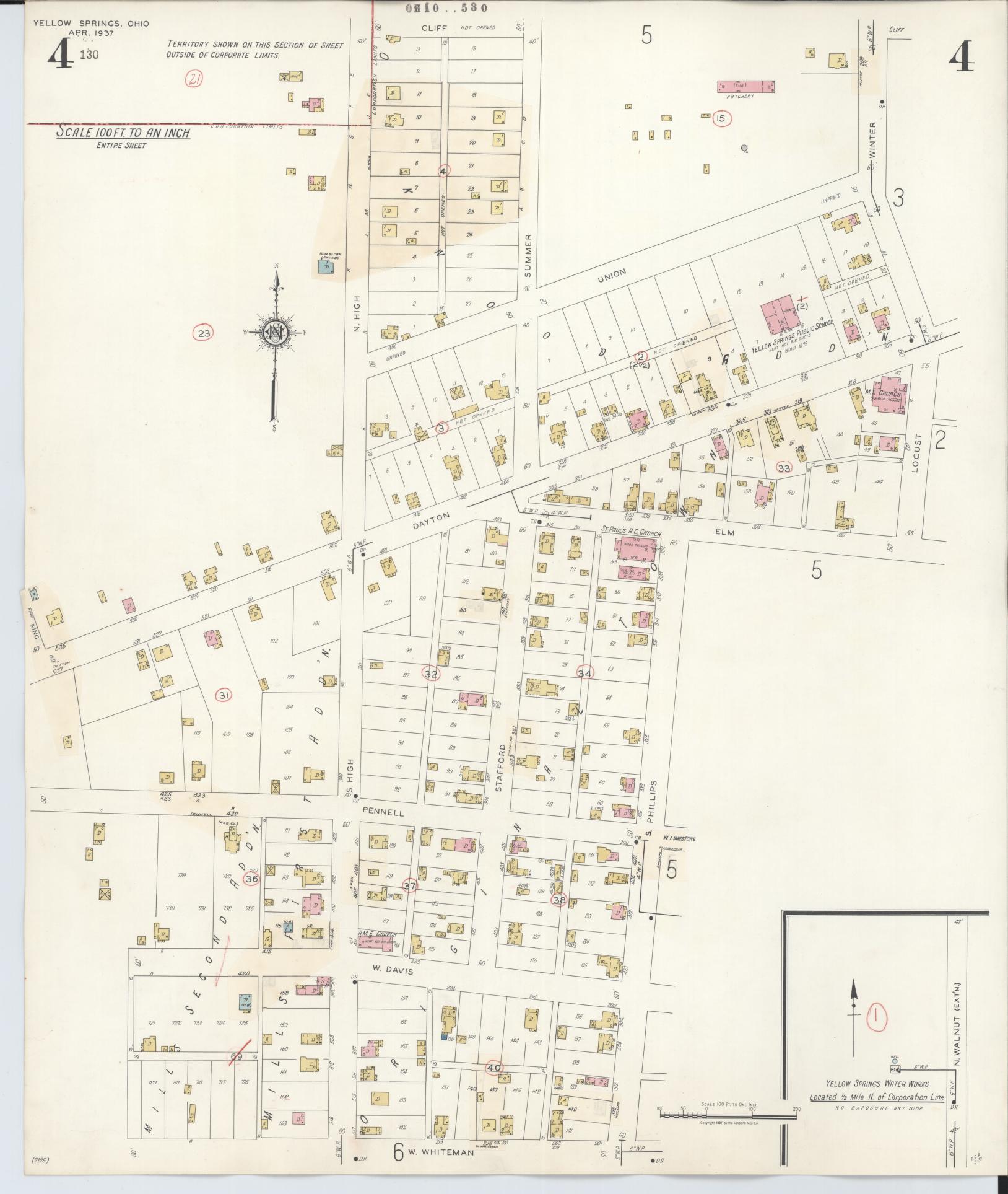 Sanborn Fire Insurance Map from Yellow Springs, Greene County, Ohio (1945), Sheet #0004 - Complete Map Set gallery image, historic Sanborn map, vintage wall art, Ohio Ohio