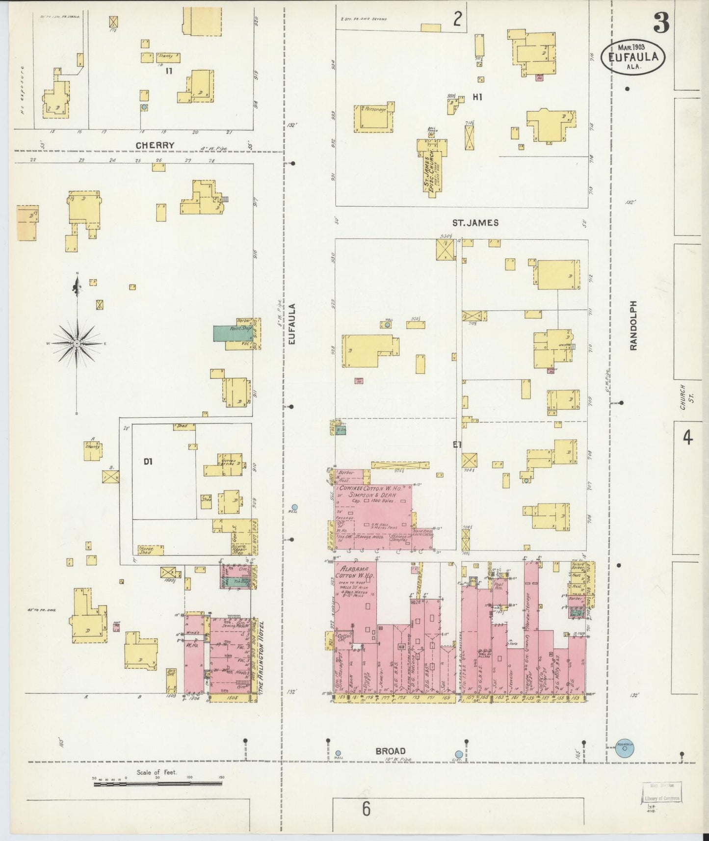 Sanborn Fire Insurance Map from Eufaula, Barbour County, Alabama (1903), Sheet #0003 - Historic Sanborn Fire Insurance Map Print, vintage old map wall art, antique decor, genealogy gift, Alabama Alabama map