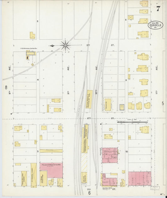 Sanborn Fire Insurance Map from Cordele, Crisp County, Georgia (1903), Sheet #0007 - Historic Sanborn Fire Insurance Map Print, vintage old map wall art, antique decor, genealogy gift, Georgia Georgia map
