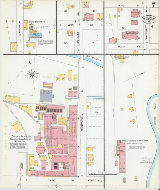 Sanborn Fire Insurance Map from Tyrone, Blair County, Pennsylvania (1901), Sheet #0007 - Historic Sanborn Fire Insurance Map Print, vintage old map wall art, antique decor, genealogy gift, Pennsylvania Pennsylvania map