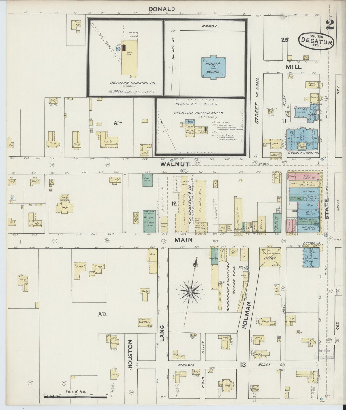 Sanborn Fire Insurance Map from Decatur, Wise County, Texas (1891), Sheet #0002 - Complete Map Set gallery image, historic Sanborn map, vintage wall art, Texas Texas