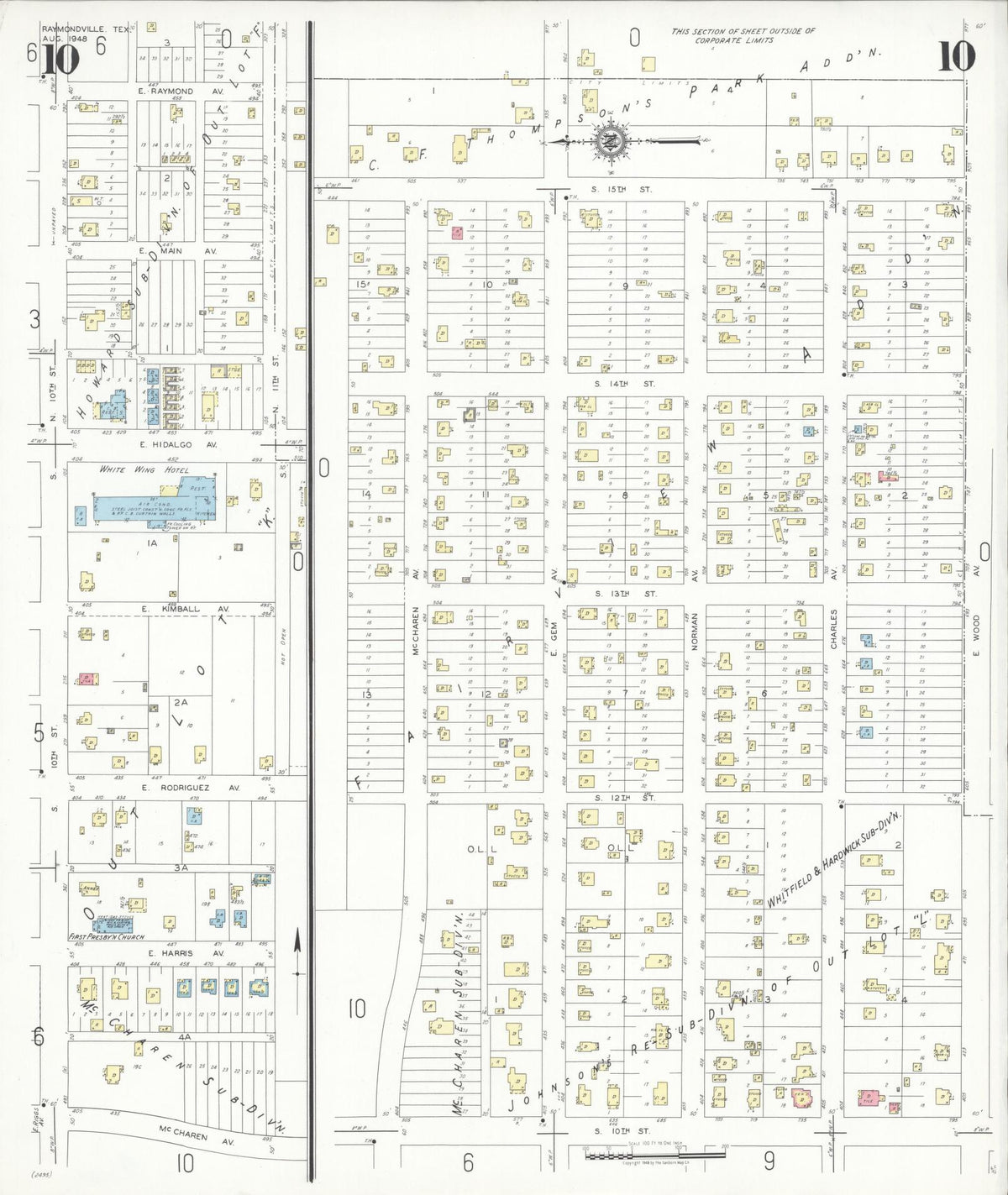 Sanborn Fire Insurance Map from Raymondville, Willacy County, Texas (1948), Sheet #0010 - Complete Map Set gallery image, historic Sanborn map, vintage wall art, Texas Texas