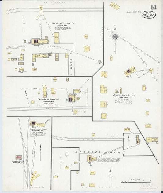 Sanborn Fire Insurance Map from Virginia, Saint Louis County, Minnesota (1910), Sheet #0014 - Historic Sanborn Fire Insurance Map Print, vintage old map wall art, antique decor, genealogy gift, Minnesota Minnesota map